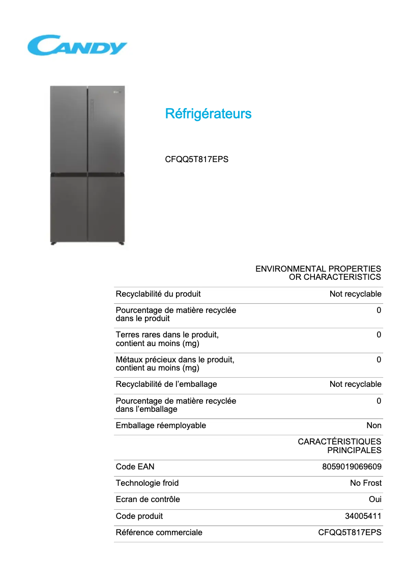 Image de la première page du manuel de l'appareil CFQQ5T817EPS