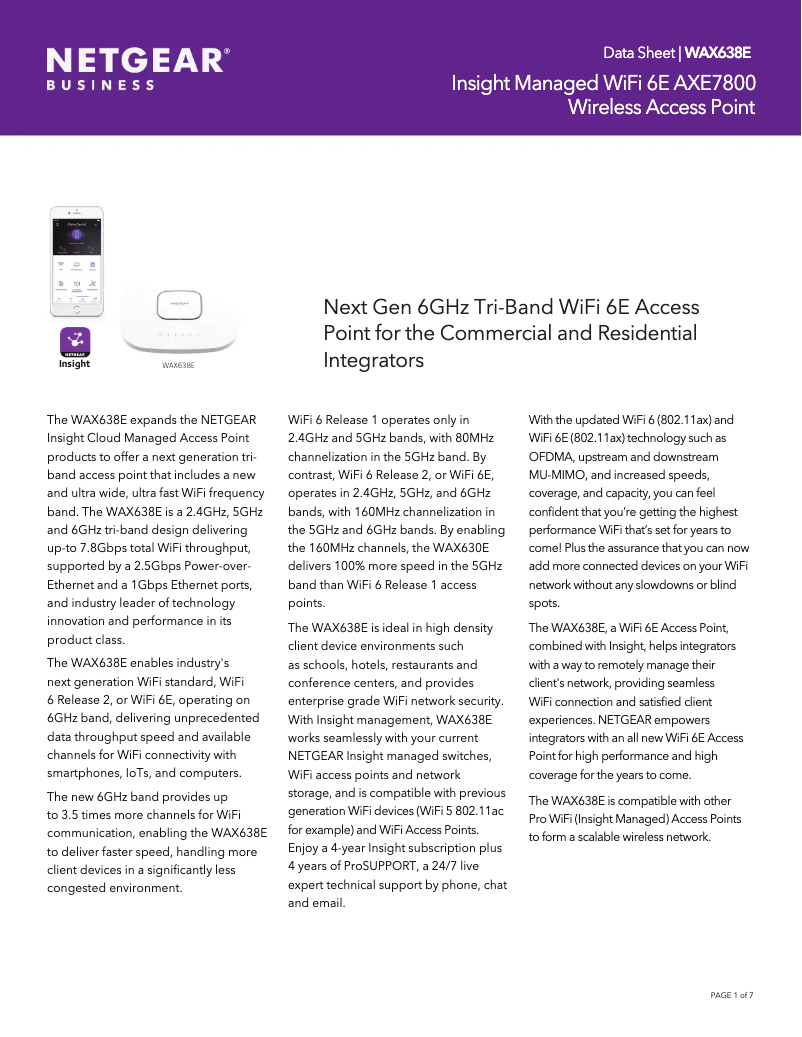 Page 1 de la notice Fiche technique Netgear WAX638E
