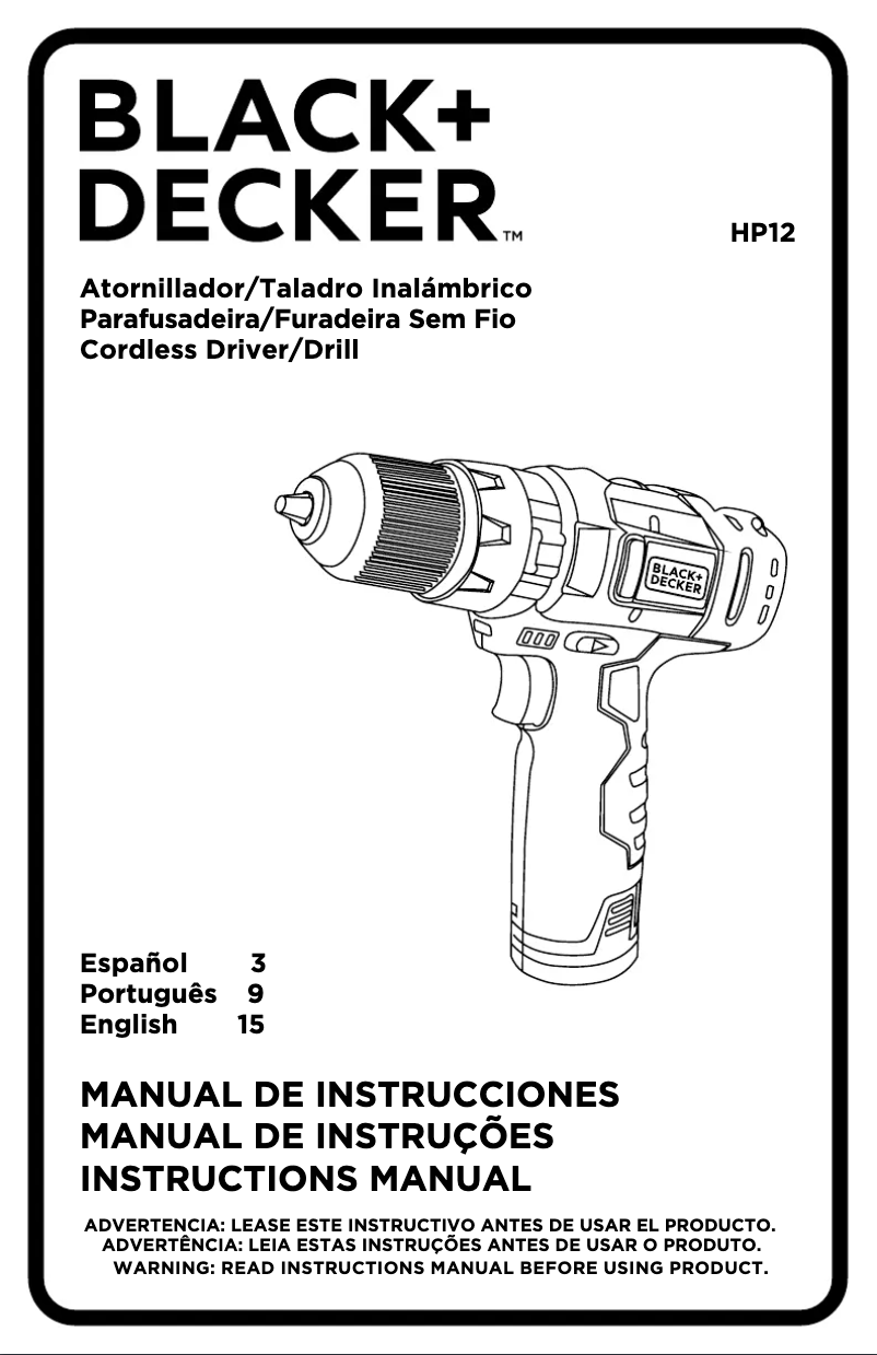 Page 1 de la notice Manuel utilisateur Black & Decker HP12