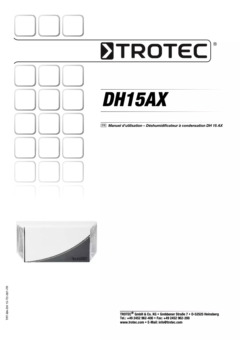 Page 1 de la notice Manuel utilisateur Trotec DH 15 AX