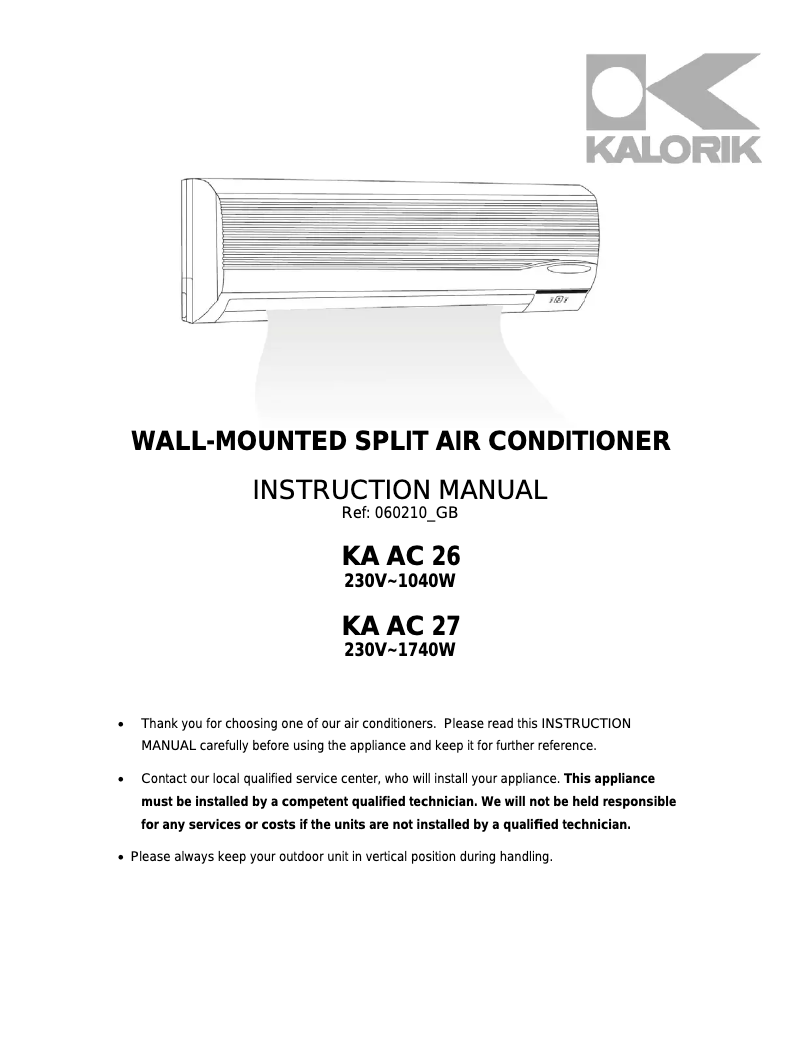 Page 1 de la notice Manuel utilisateur Kalorik KA AC 27