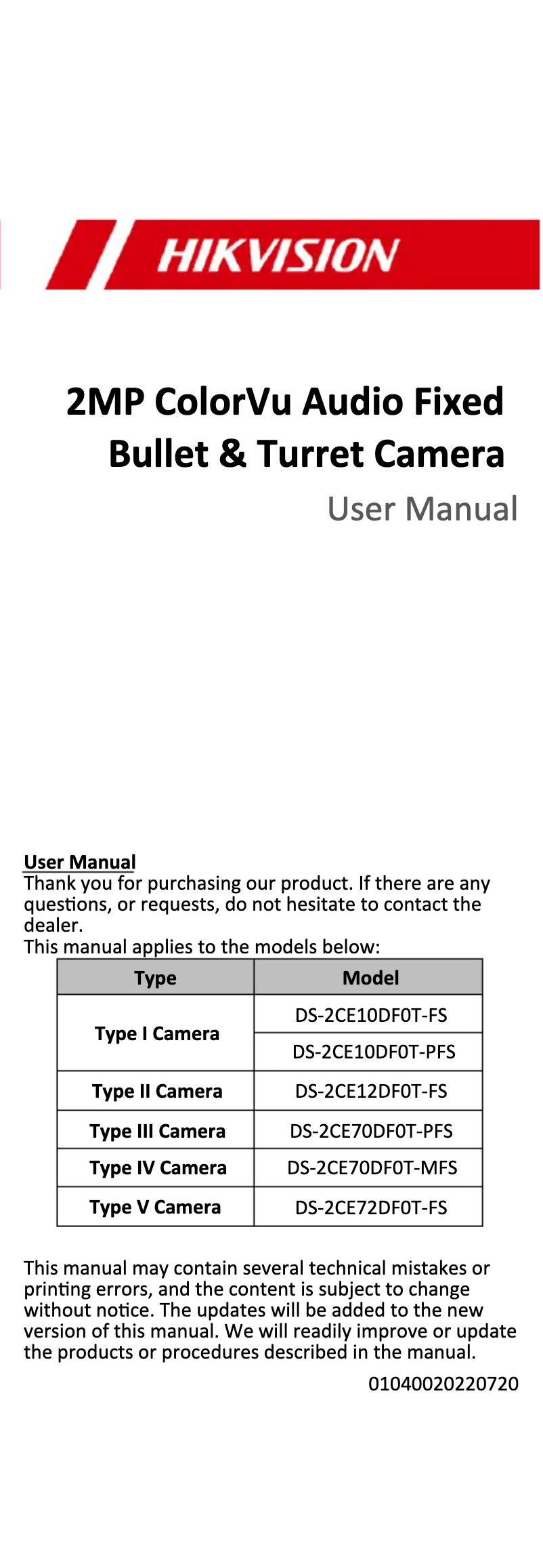 Página 1 del manual Manual de usuario Hikvision DS-2CE10DF0T-FS