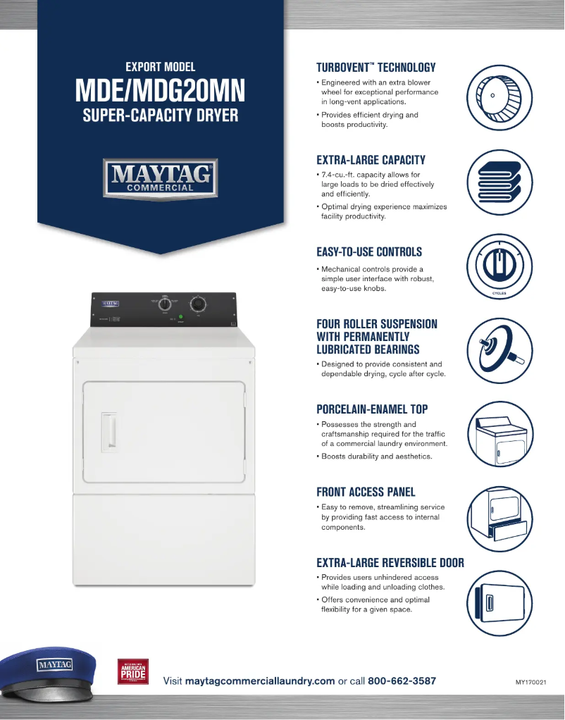 Page 1 de la notice Fiche technique Maytag MDG20MNAWW