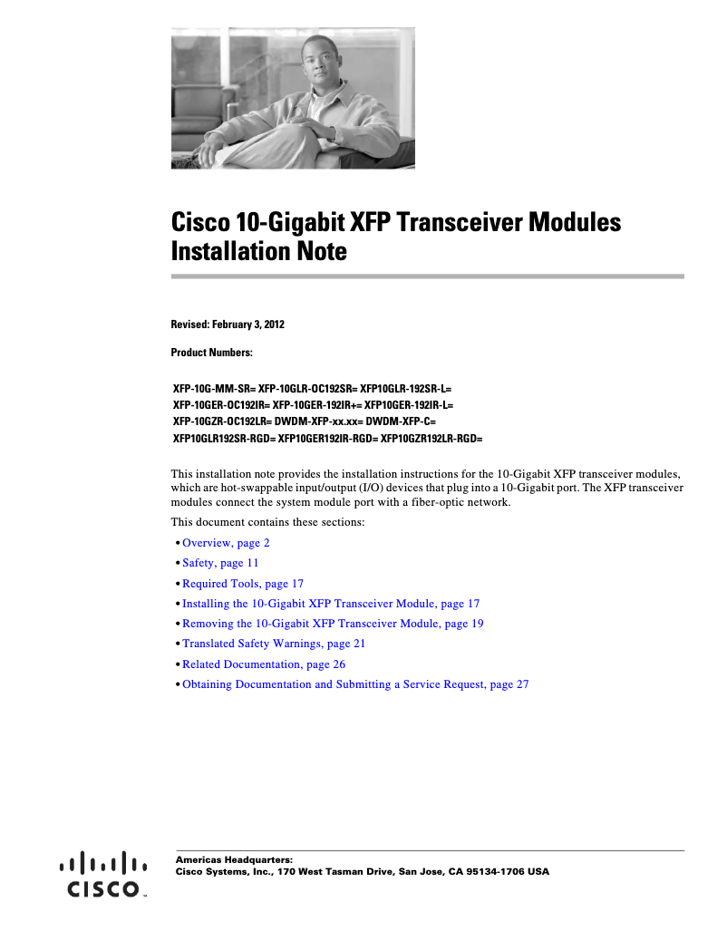 Page 1 de la notice Manuel utilisateur Cisco XFP10GLR192SR-RGD