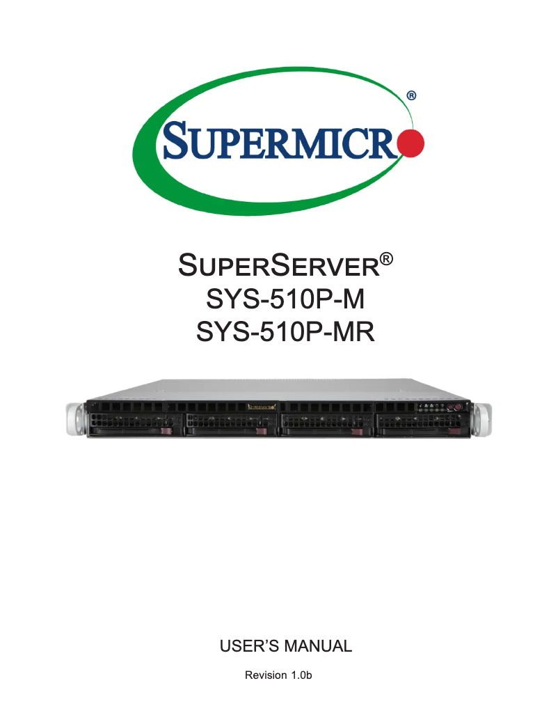 Page 1 de la notice Manuel utilisateur Supermicro SuperServer SYS-510P-MR