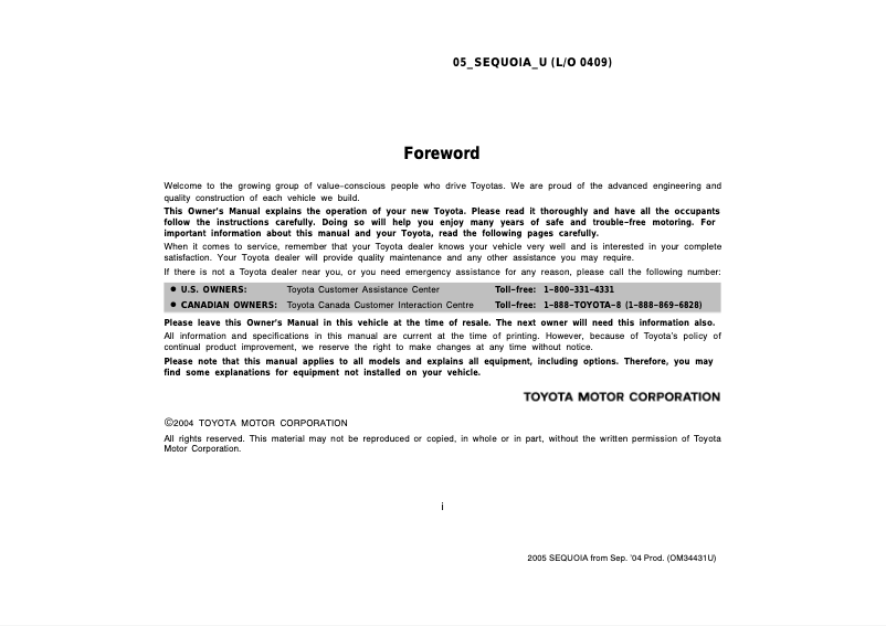 Image de la première page du manuel de l'appareil Sequoia (2005)