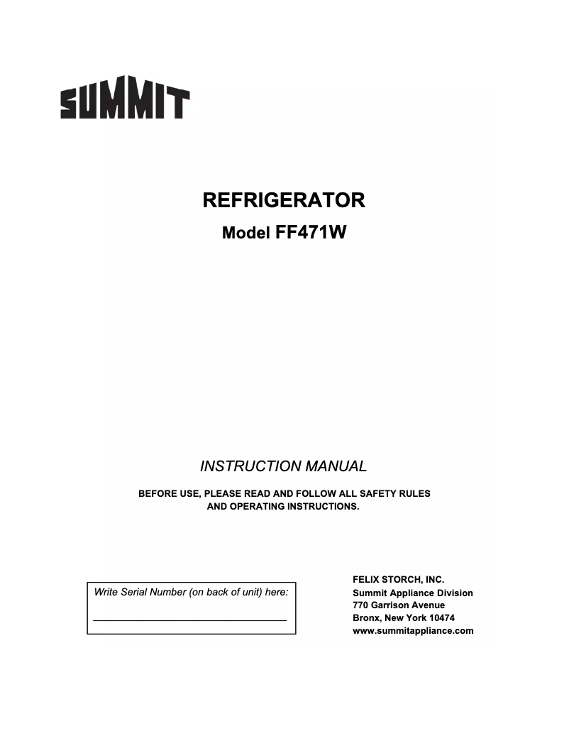 Page 1 de la notice Guide d'installation Summit FF471W