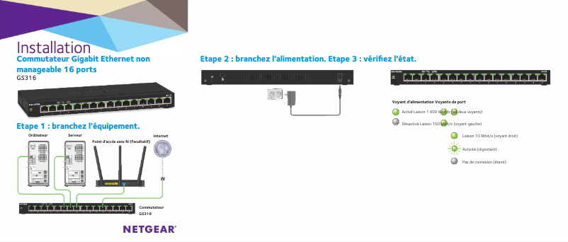 Page 1 de la notice Guide d'installation Netgear GS316