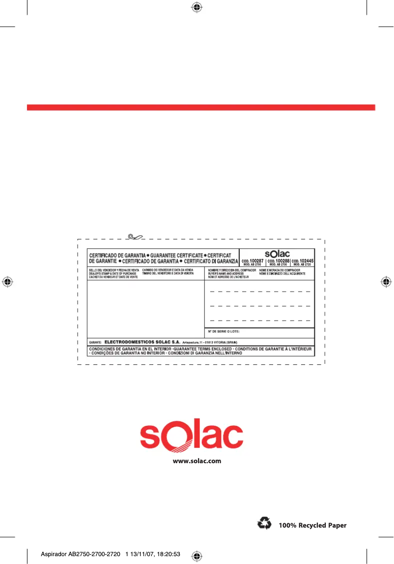 Page n°1 - Manuel utilisateur Solac AB 2720
