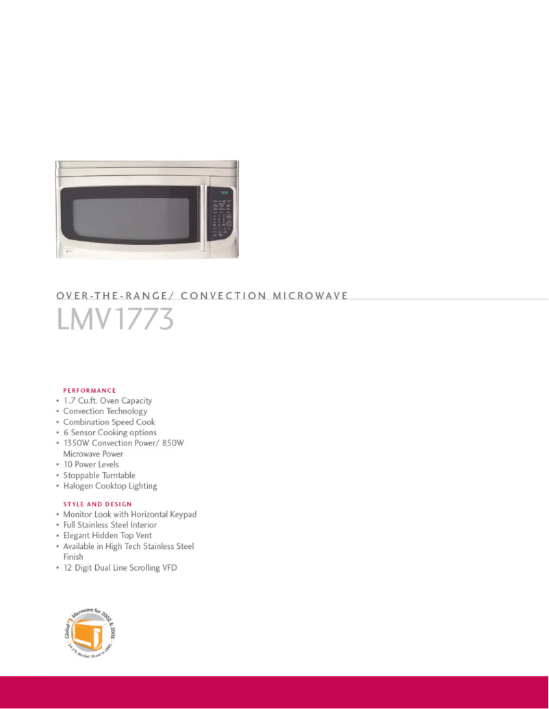 Page 1 de la notice Fiche technique LG LMV1773SS