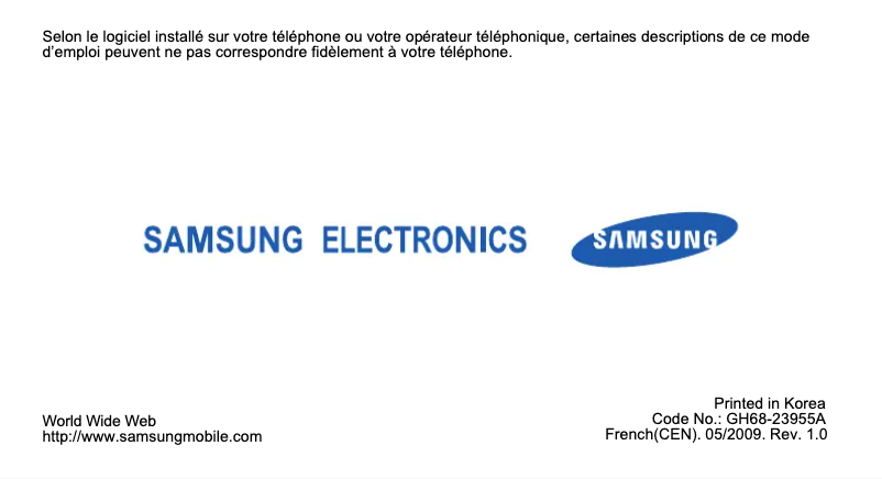 Page 1 de la notice Manuel utilisateur Samsung GT-S5233A