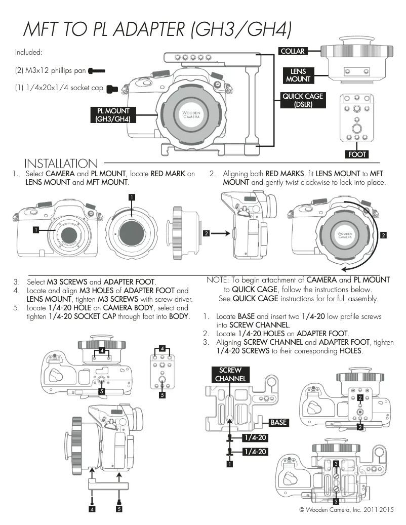Page n°1 - Manuel utilisateur Wooden Camera MFT to PL Adapter (GH3/GH4)
