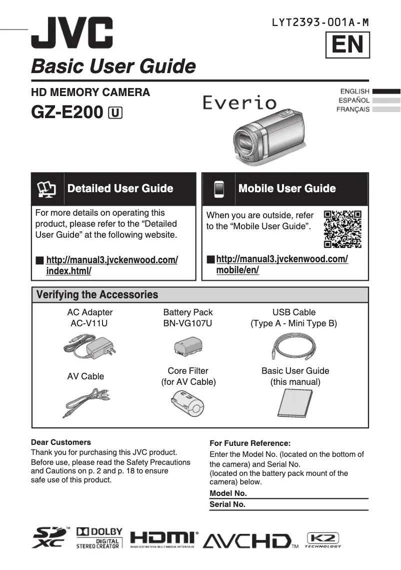 Page n°1 - Manuel utilisateur JVC GZ-E200