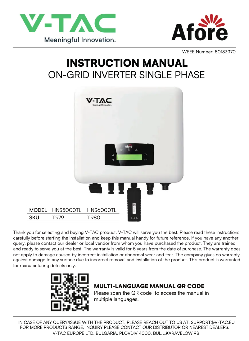Page 1 de la notice Manuel utilisateur V-TAC HNS5000TL