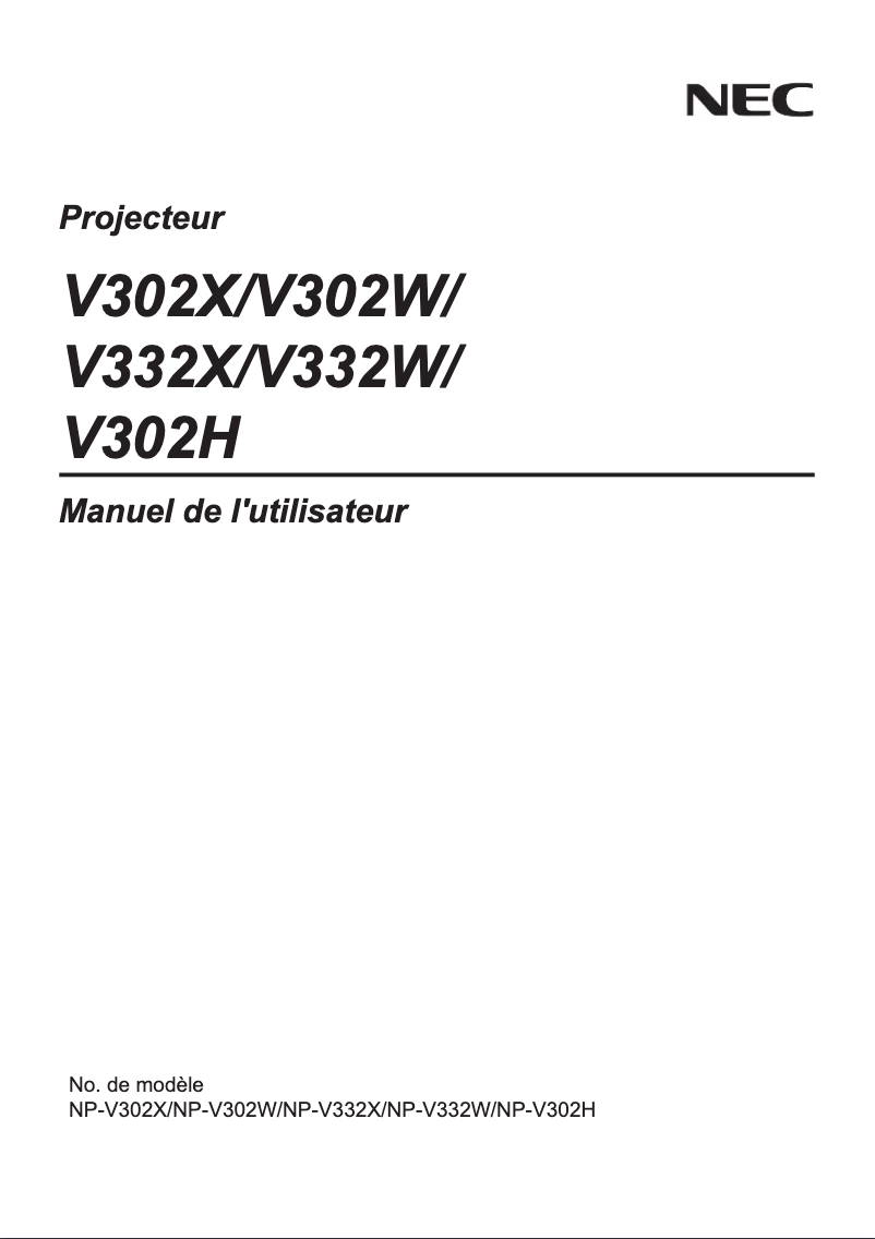 Page 1 de la notice Manuel utilisateur NEC V332X