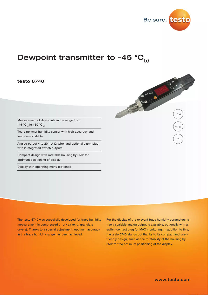 Page 1 de la notice Fiche technique Testo 6743