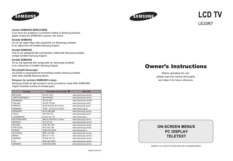 Page n°1 - Manuel utilisateur Samsung LE23R71W