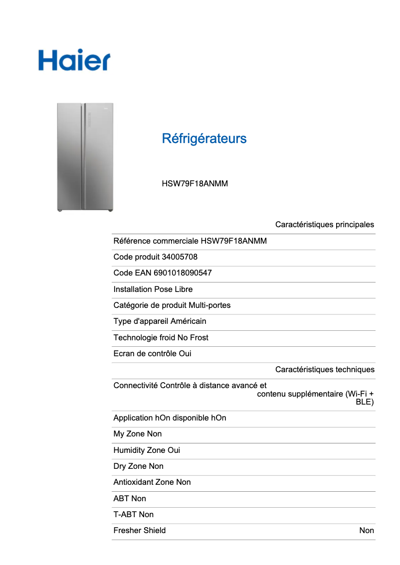 Page 1 de la notice Label énergétique Haier HSW79F18ANMM