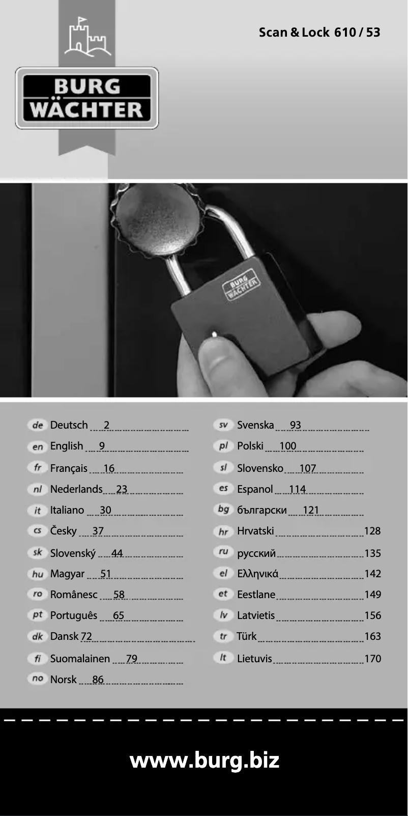 Page 1 de la notice Manuel utilisateur Burg Wächter Scan & Lock 610/53