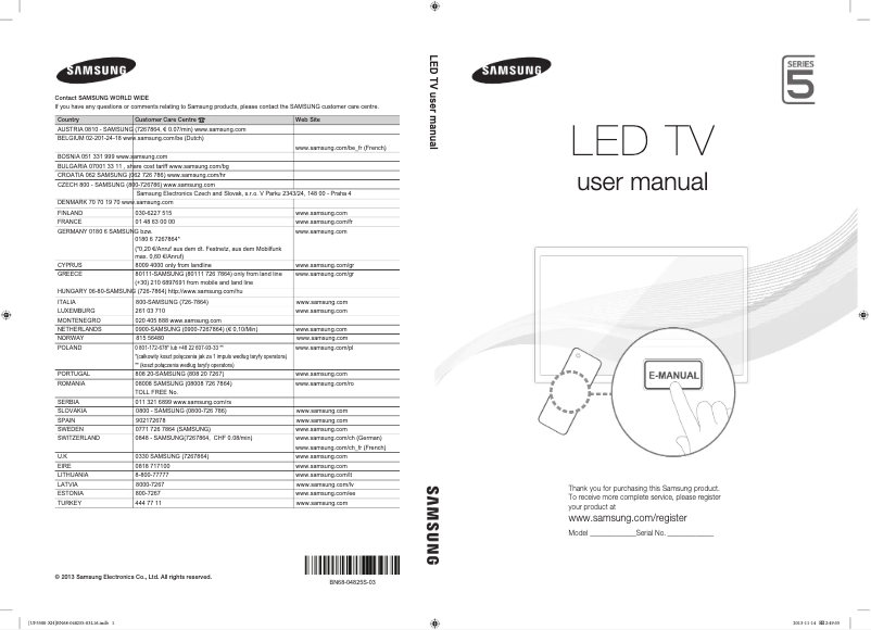 Page 1 de la notice Guide de démarrage rapide Samsung UE39F5700AW