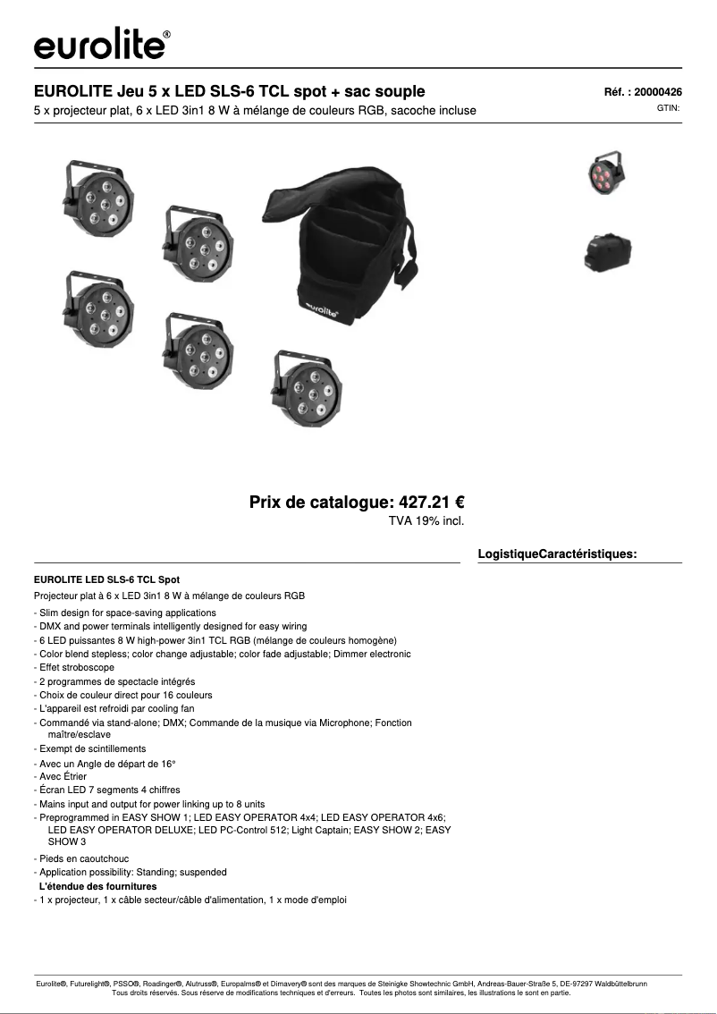 Page n°1 - Fiche technique Eurolite LED SLS-6
