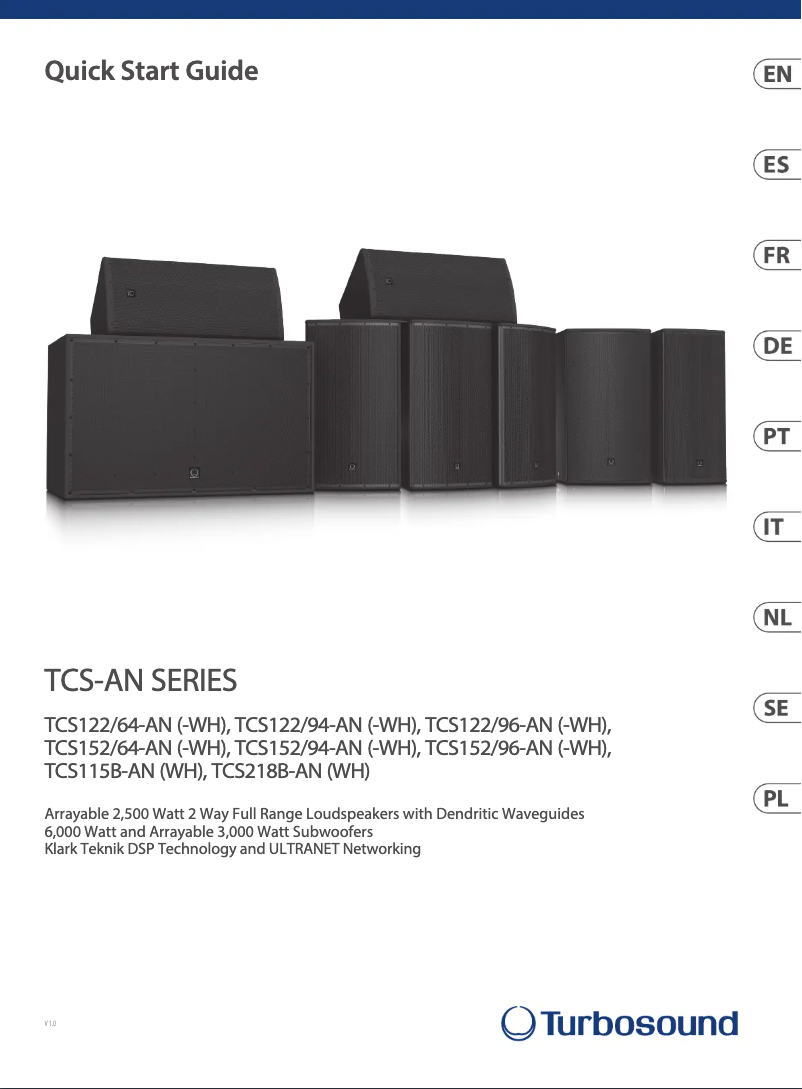 Page n°1 - Guide de démarrage rapide Turbosound TCS152/94-AN