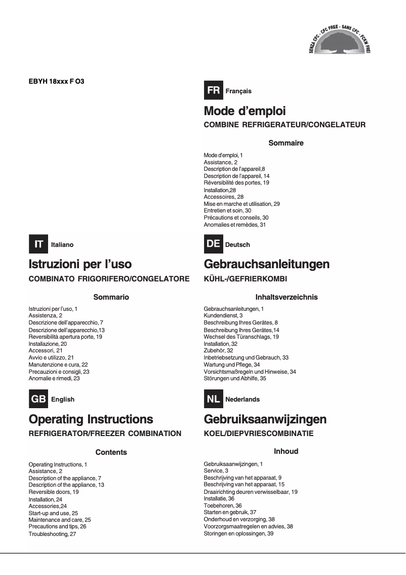 Page n°1 - Manuel utilisateur Hotpoint Ariston EBYH 18203 F O3
