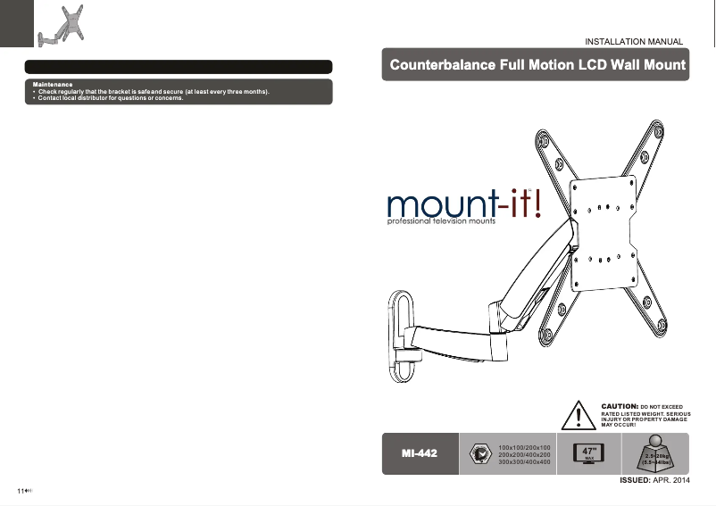 Page 1 de la notice Manuel utilisateur Mount-It! MI-442