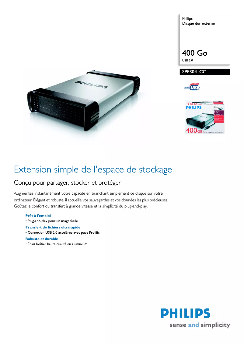 Page n°1 - Fiche technique Philips SPE3041CC