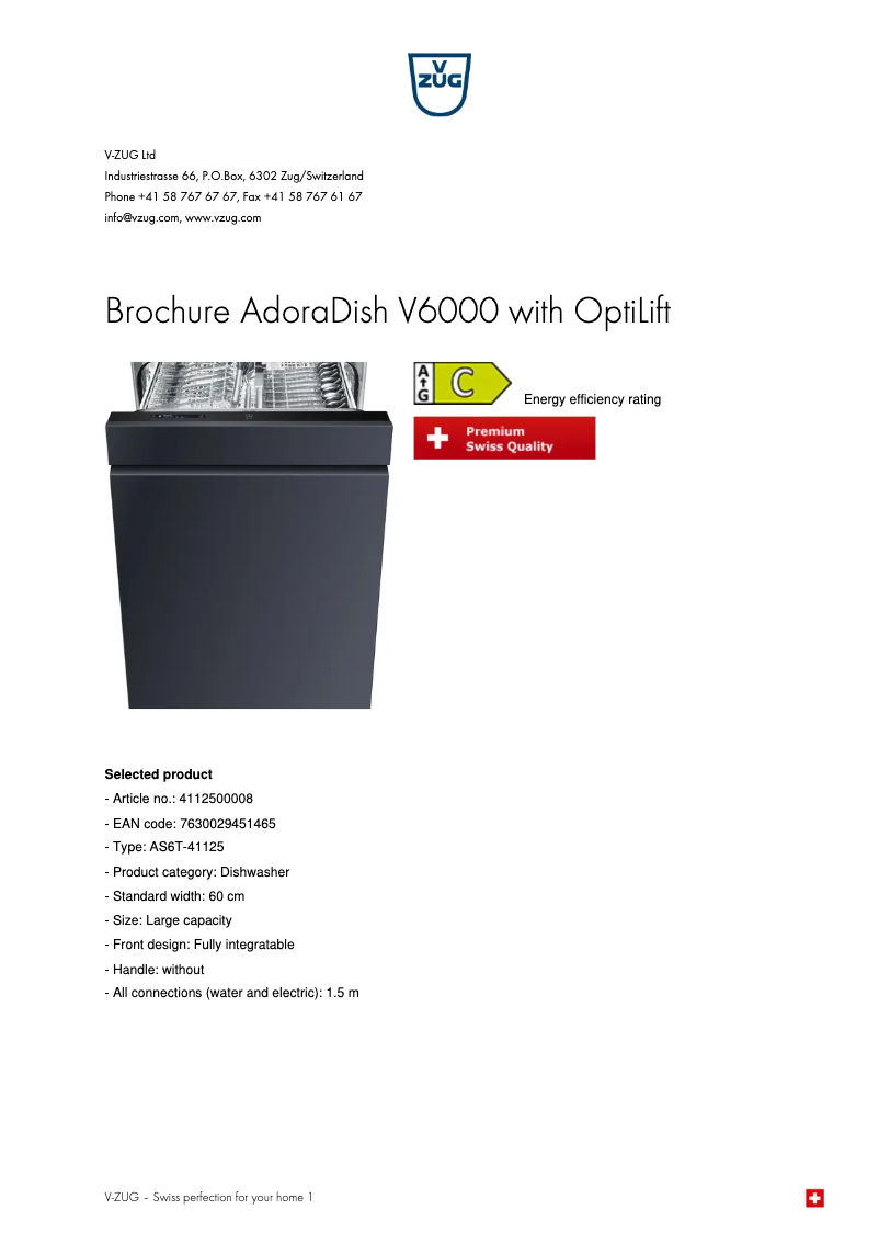 Image de la première page du manuel de l'appareil AdoraDish V6000 with OptiLift