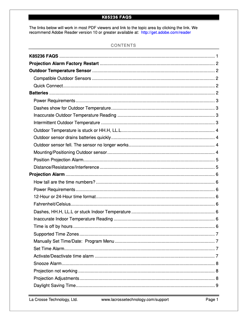 Page n°1 - FAQ La Crosse Technology K86326