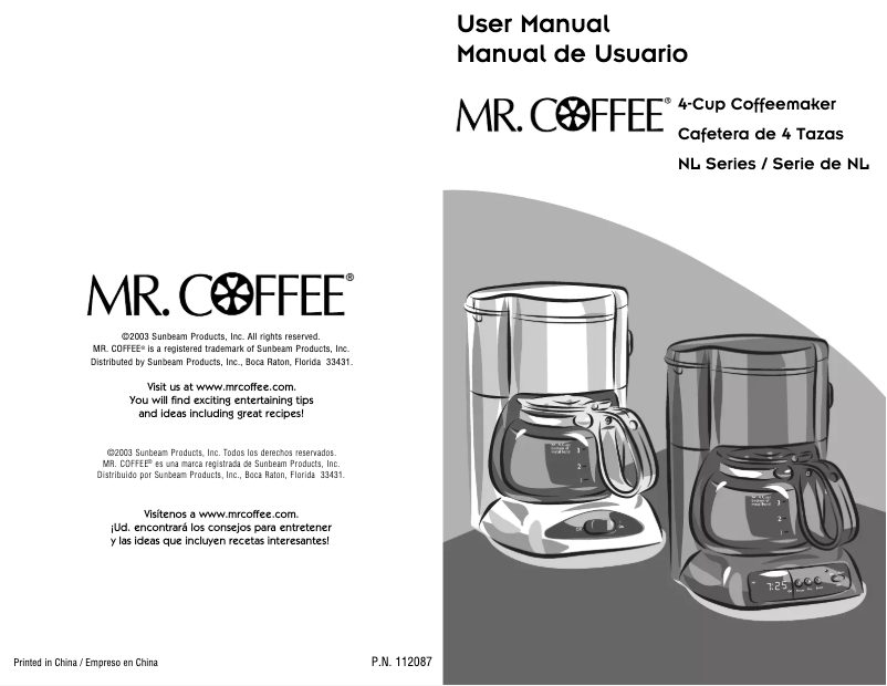 Page n°1 - Manuel utilisateur Mr. Coffee NL-X4