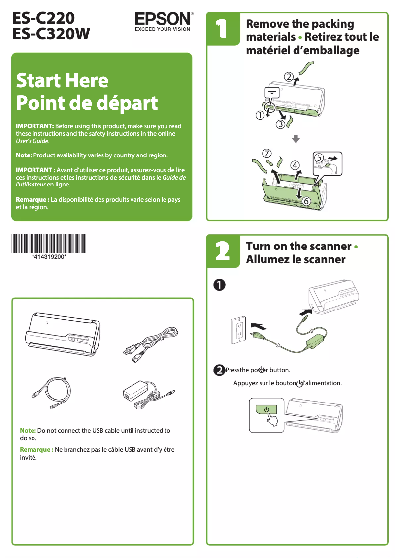 Page 1 de la notice Guide d'installation Epson ES-C320W