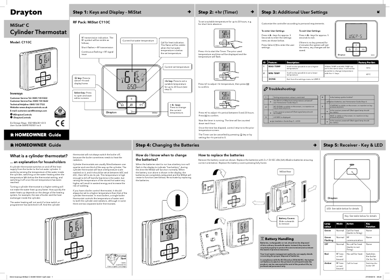 Page 1 de la notice Manuel utilisateur Drayton MiStat C