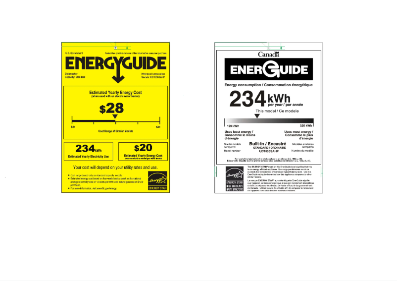 Page 1 de la notice Label énergétique Whirlpool UDT555SAHP
