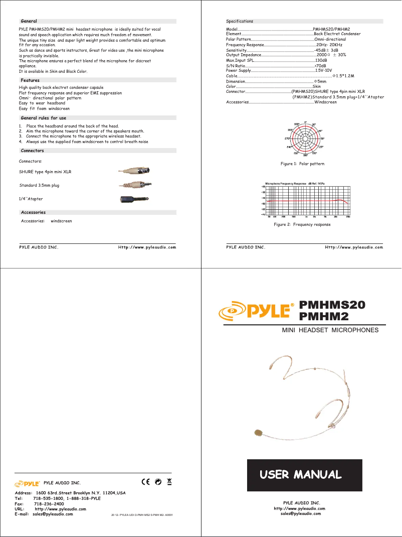 Page 1 de la notice Manuel utilisateur Pyle PMHM2