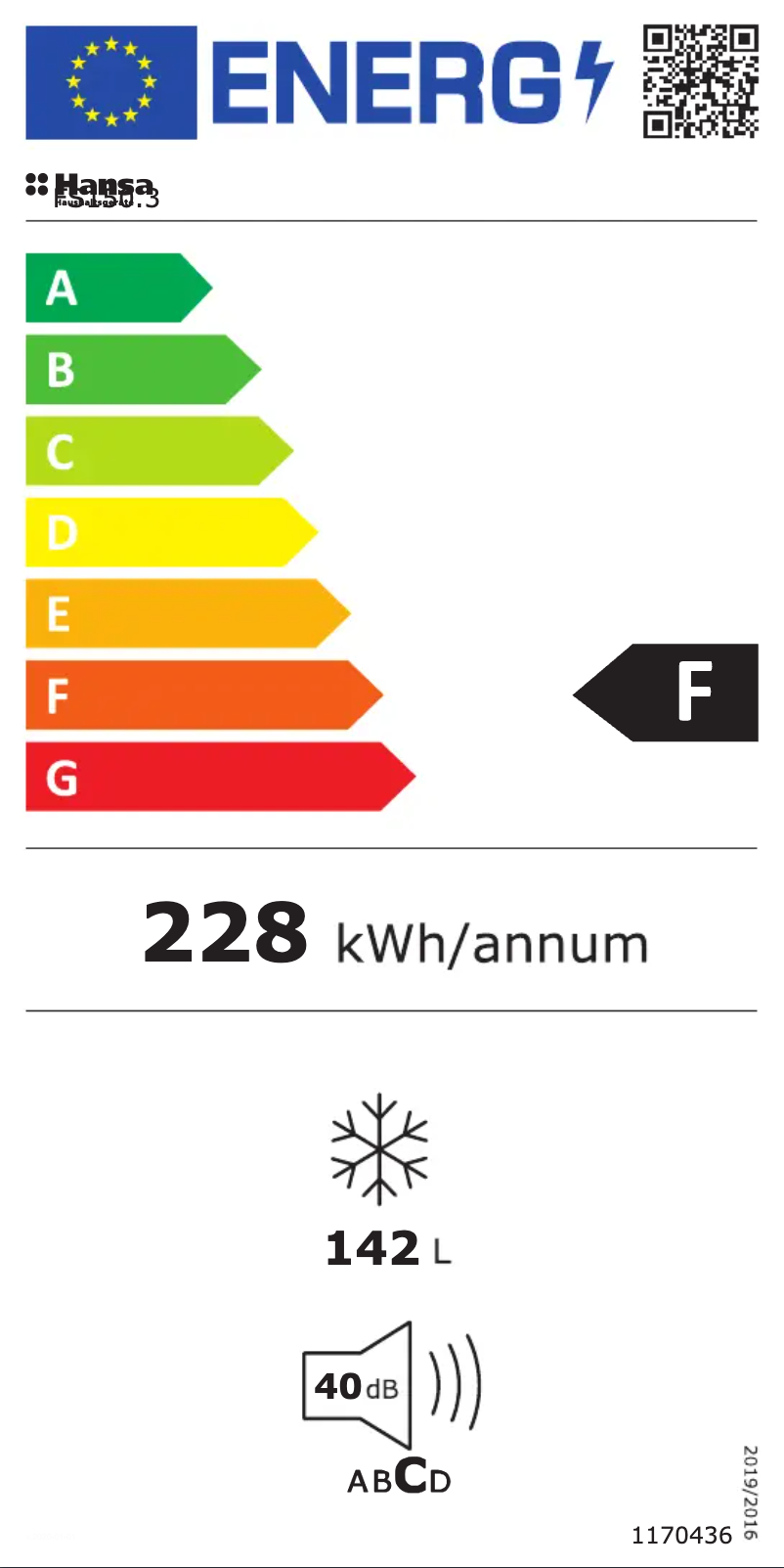 Page 1 de la notice Label énergétique Hansa FS150.3
