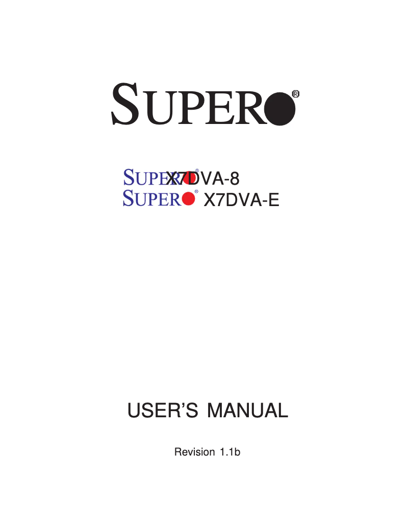 Page 1 de la notice Manuel utilisateur Supermicro X7DVA-E