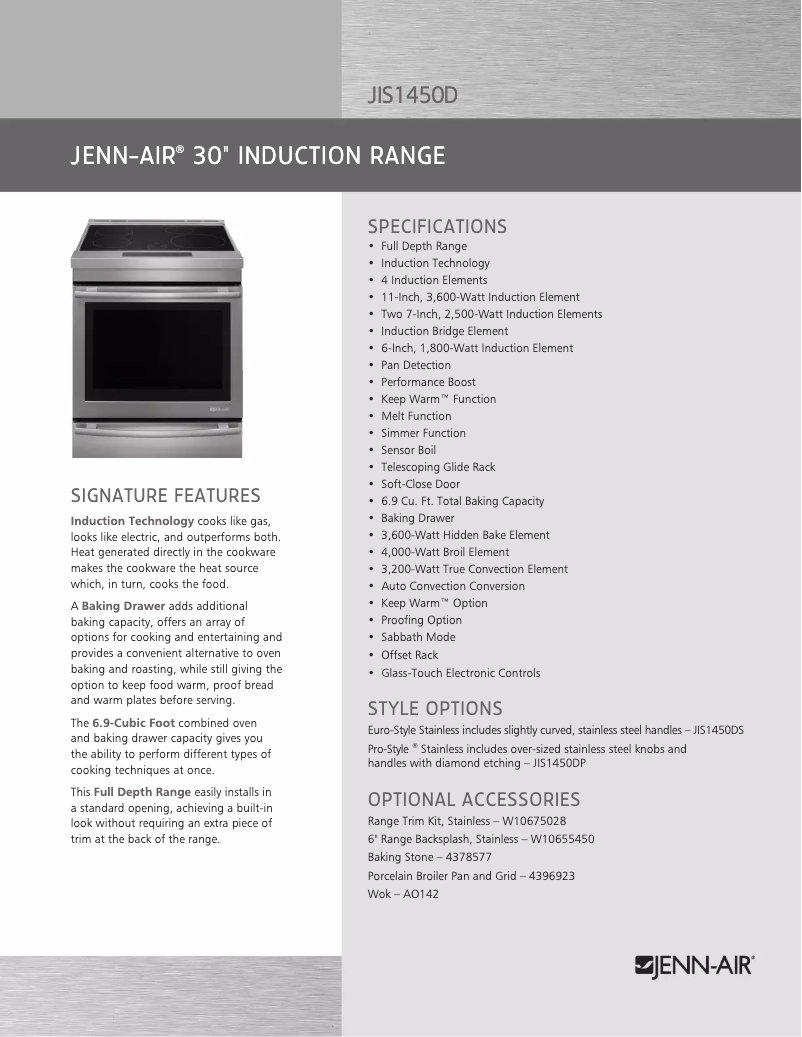 Page 1 of the manual Technical Sheet JennAir JIS1450DS