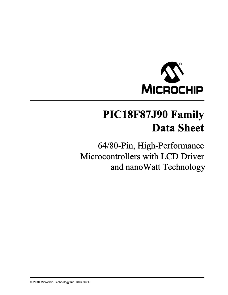 Página 1 del manual Ficha técnica Microchip PIC18F87J90