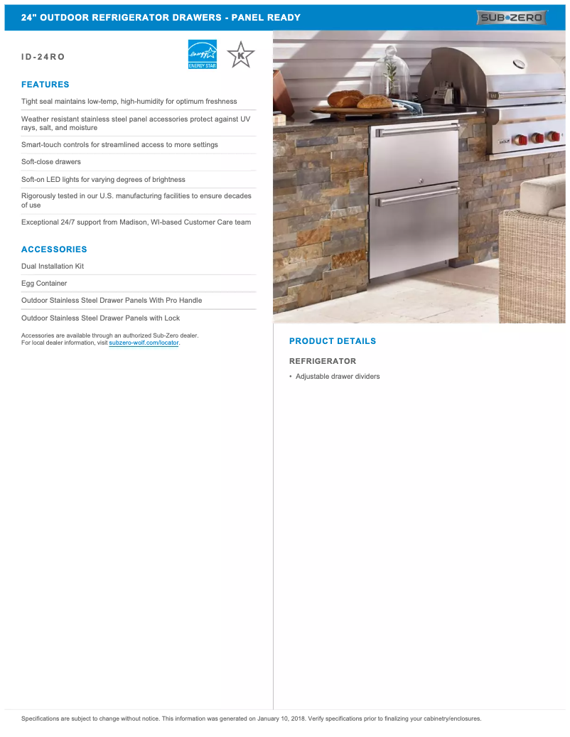 Page 1 de la notice Manuel utilisateur Sub-Zero ID-24RO