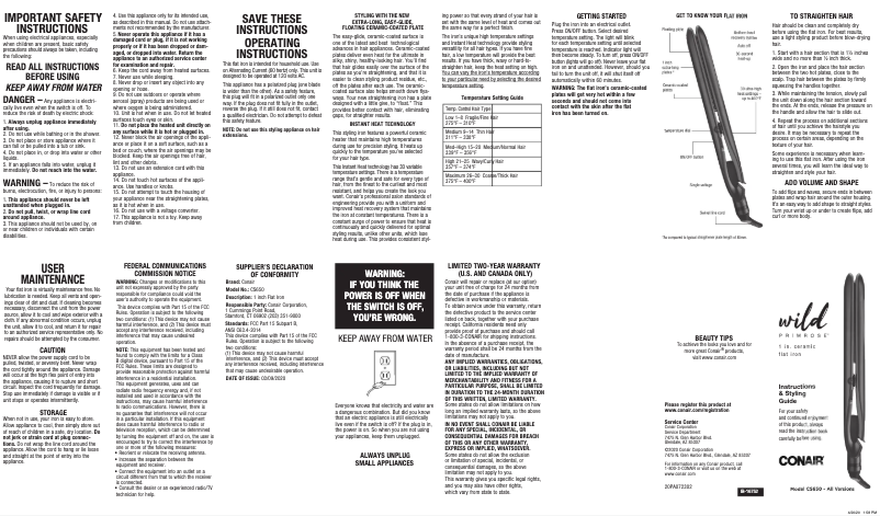 Page 1 de la notice Manuel utilisateur Conair Wild Primrose S650