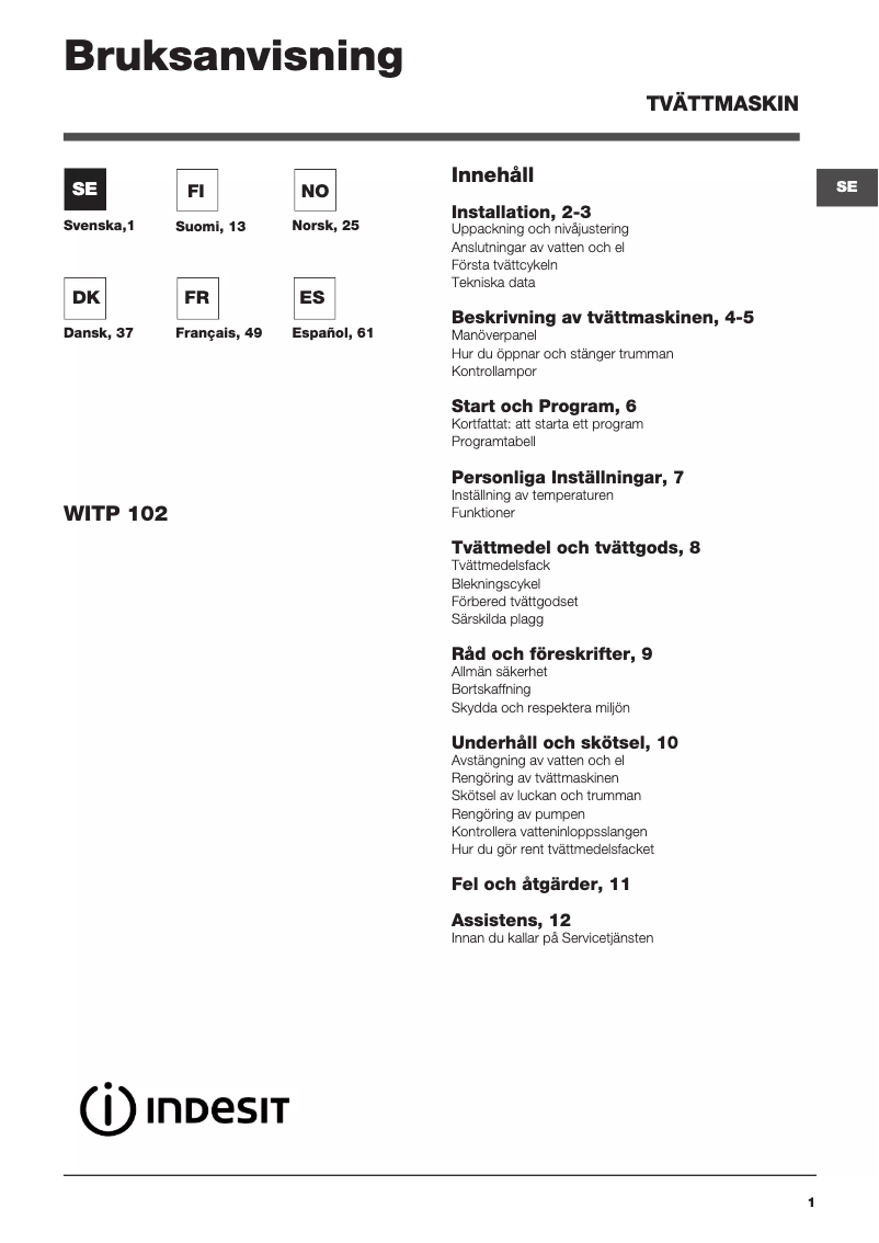 Image de la première page du manuel de l'appareil WITP 102