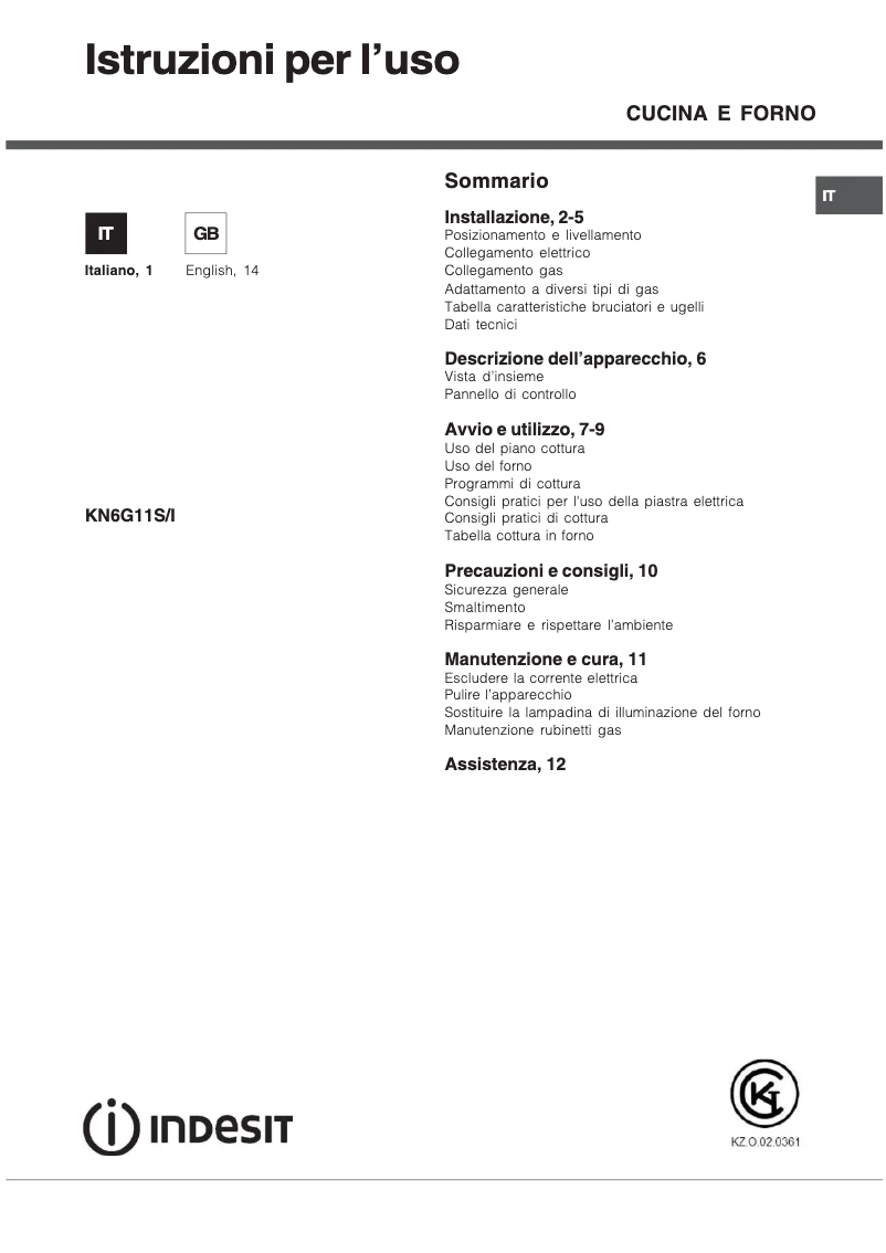 Page 1 de la notice Manuel utilisateur Indesit KN6G11S(W)/I