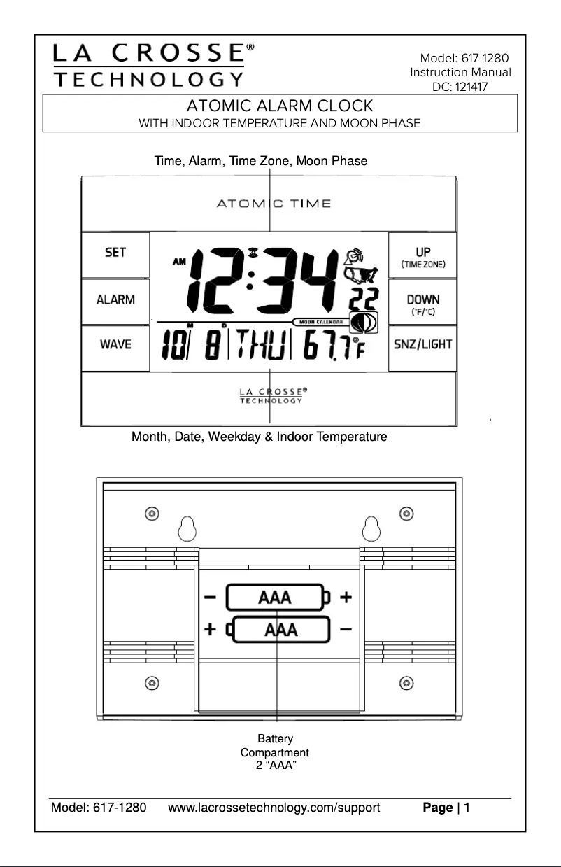 Page n°1 - Manuel utilisateur La Crosse Technology 617-1280