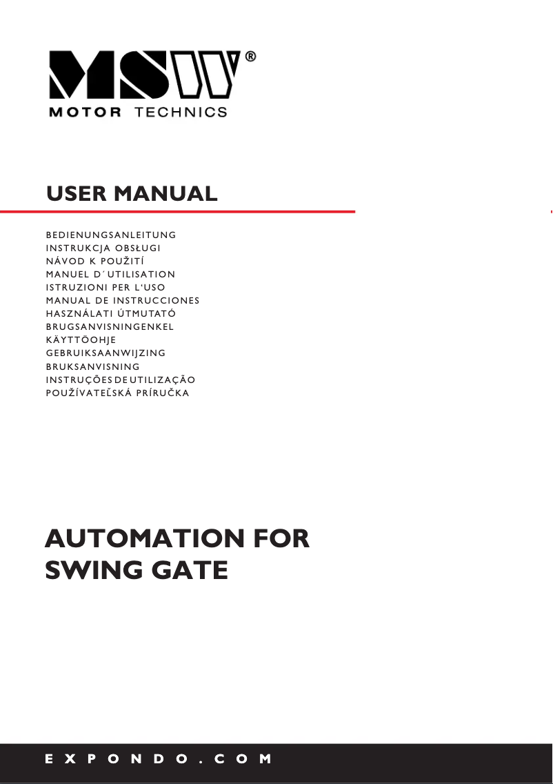 Page n°1 - Manuel utilisateur MSW MSW-GDOOR-005B
