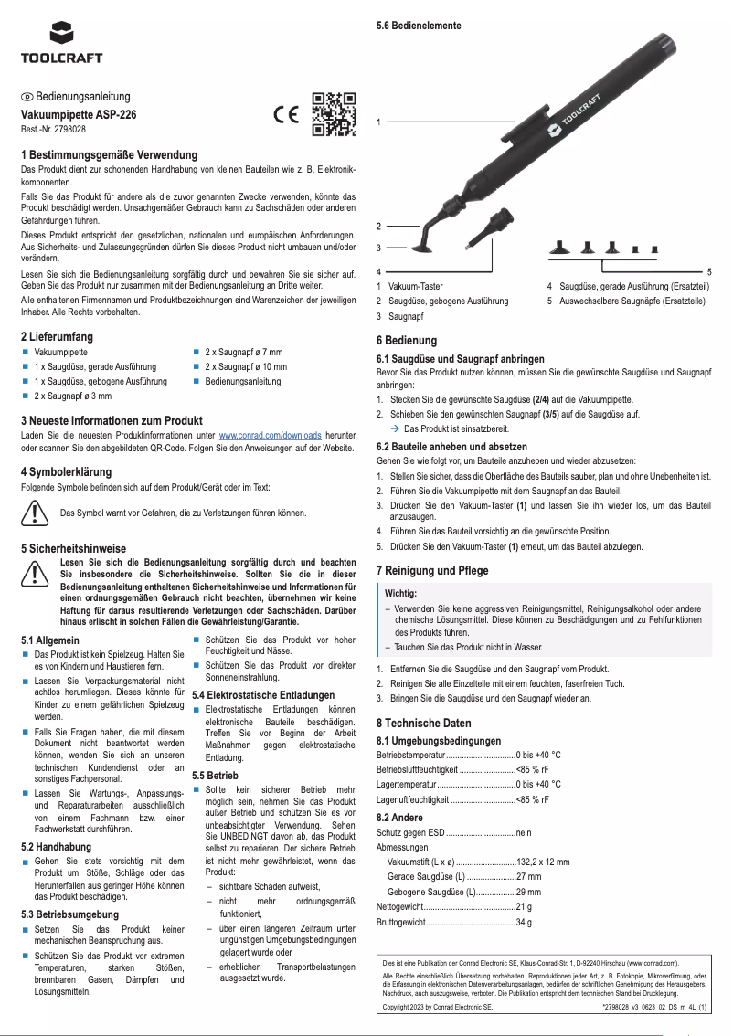 Page 1 de la notice Manuel utilisateur Toolcraft ASP-226