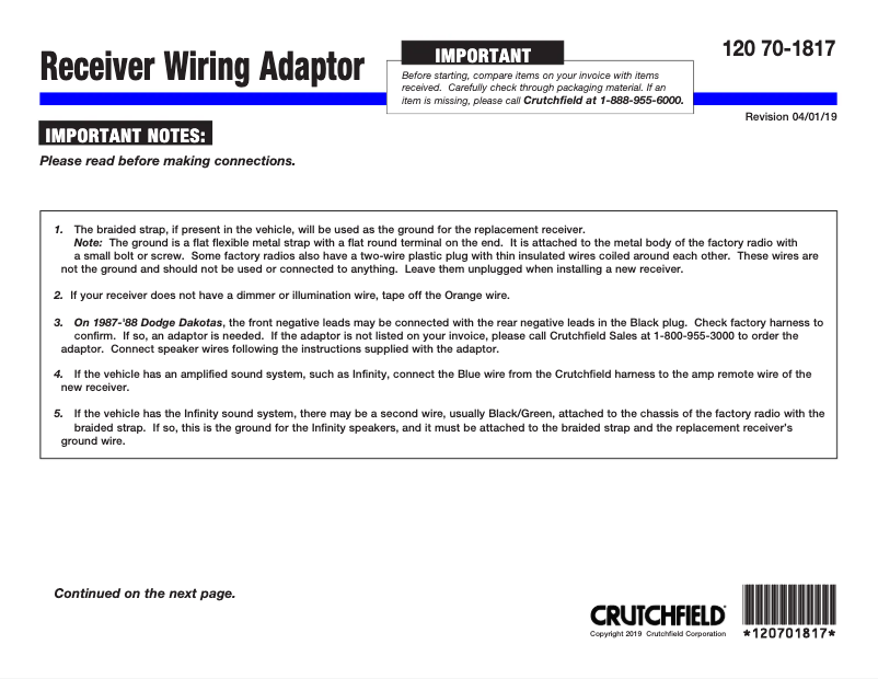Page n°1 - Mode d'emploi Metra 70-1817