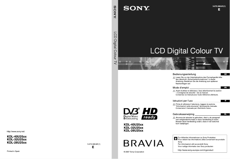 Page 1 de la notice Manuel utilisateur Sony Bravia KDL-32U2530