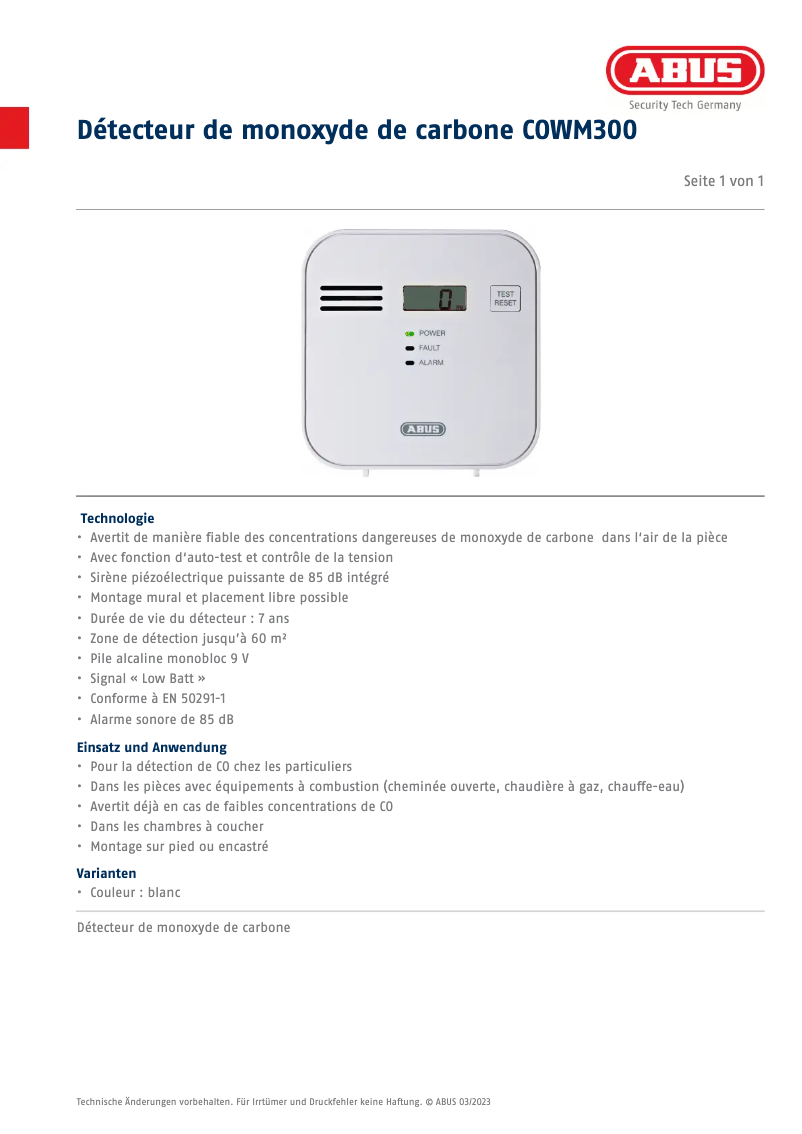 Image de la première page du manuel de l'appareil COWM300
